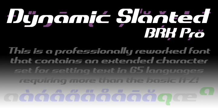 Displaying the beauty and characteristics of the Dynamic BRK Pro font family.