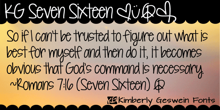 Displaying the beauty and characteristics of the KG Seven Sixteen font family.