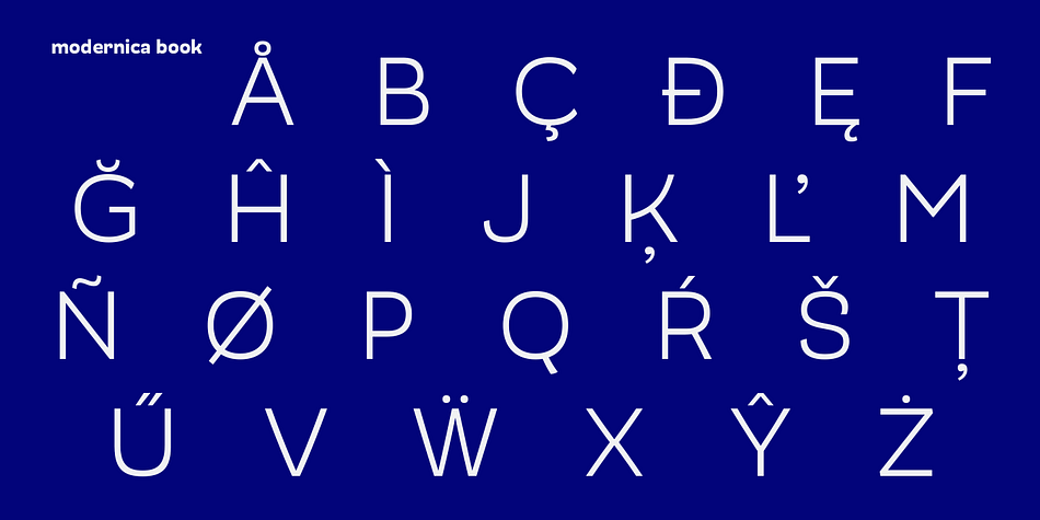 Modernica font family example.