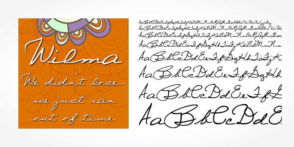“Wilma Handwriting” is a beautiful typeface that mimics true handwriting closely.
