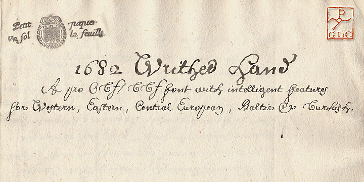 This funny font was created inspired from a contract of sale for a field prepared by a French notary in the end of the year 1682 (December seventh).