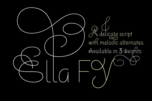 Displaying the beauty and characteristics of the Ella FY font family.