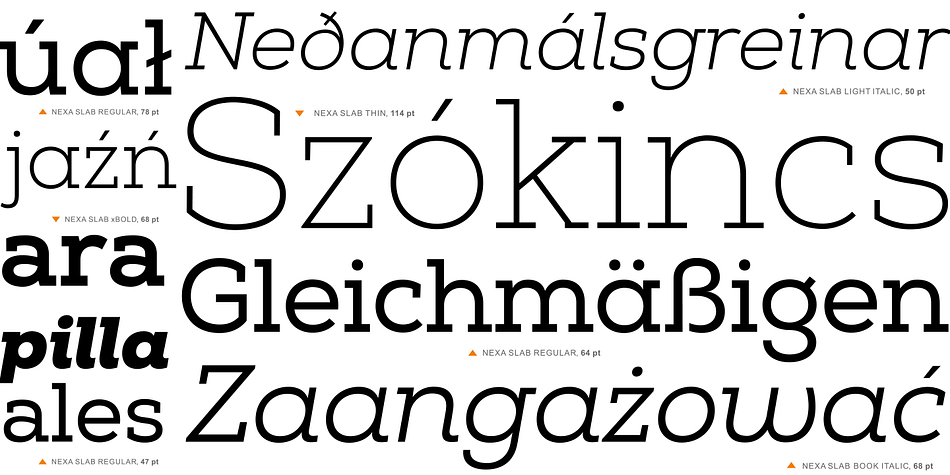 Nexa Slab draws from the rich traditions of the classic Neo-Grotesque slab serif fonts such as Lubalin Graph, Rockwell and Memphis, which conceal the richness of typesetting text in its crucial advertising function.
