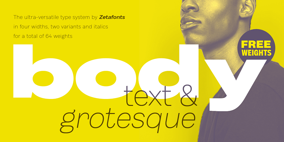 Body is a type family designed for Zetafonts by Cosimo Lorenzo Pancini with Andrea Tartarelli.