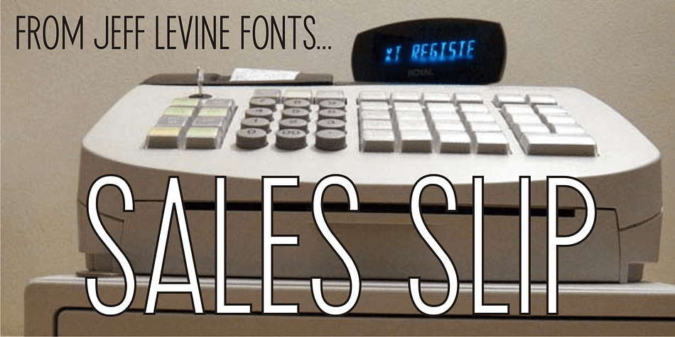 Sales Slip JNL is derived from the core lettering of Sales Book JNL, an outline font with a cast shadow; modeled from wood type examples found in an old printerís supply catalog.