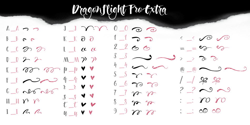 Dragonflight Pro Extra offers an additional 117 swashes, doodles and ink splatters.