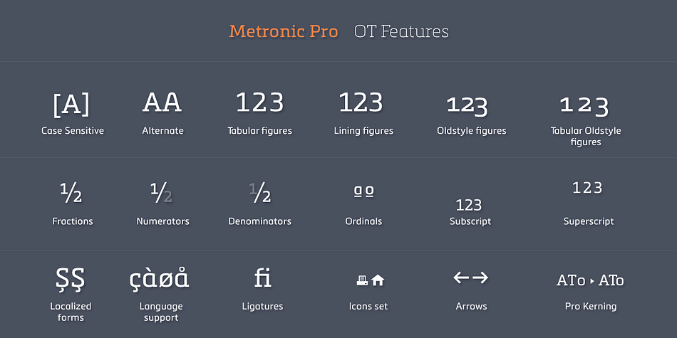 Metronic Slab Pro font family example.