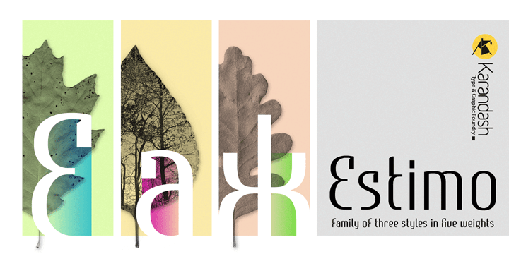 Estimo is an unusual, yet elegant type family of three styles in five weights.