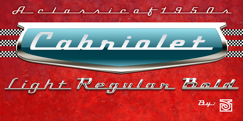 Cabriolet is a connected geometric script re-interpretation inspired by old chromo emblems of Chevy truck Apache of 1960.
