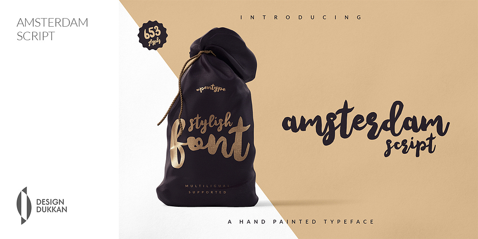 Amsterdam Script is a hand-made font created by using a thick brush.
