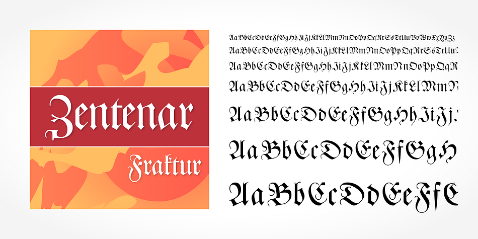 Zentenar Fraktur Pro is a classic blackletter font of its epoch which inspires you to create vintage-looking designs with ease.