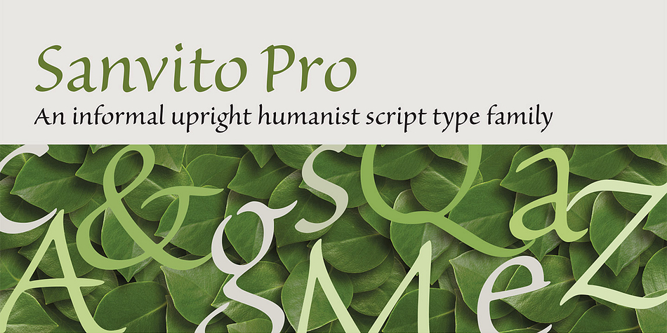 Sanvito is an upright script typeface designed by Robert Slimbach in 1993.
