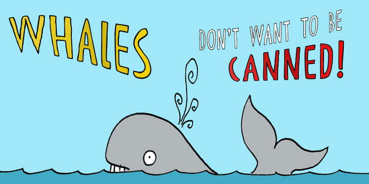 A huge whale being reduced to a chunk in a can…

Canned Whale is a hand drawn, outline style font with a cartoonesque twist to it.