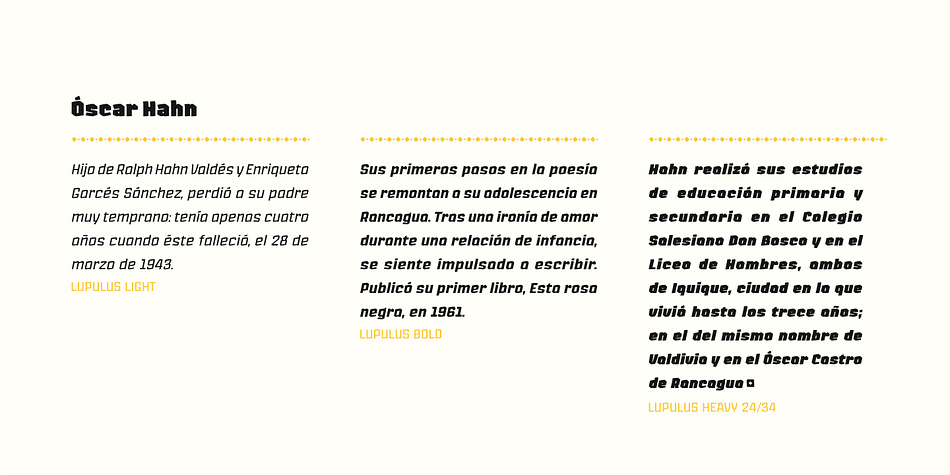 Lupulus font family sample image.