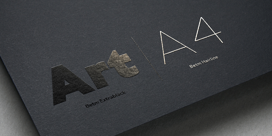 Betm is a twenty font, sans serif family by Typesketchbook.