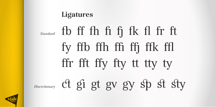 Excellent for setting multiple pages of text and packed with OpenType features (propotional lining and oldstyle numbers, tabular figures, superscript and subscript, numerator and denominator figures, fractions and 31 ligature in 660 characters), it should meet the demands of even the most demanding typographic works.