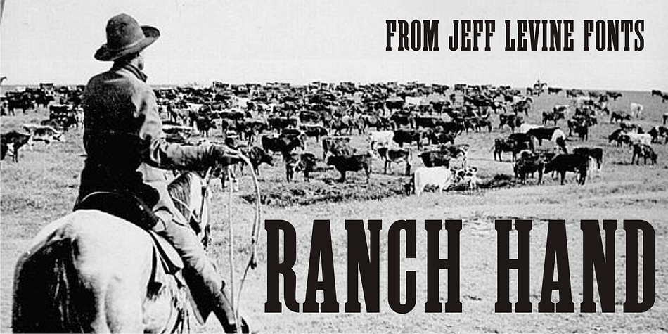 Ranch Hand JNL is a tall, condensed wood type with slab serifs.