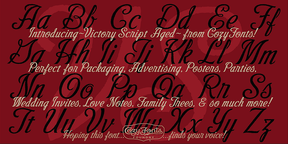 Victory Script font family example.