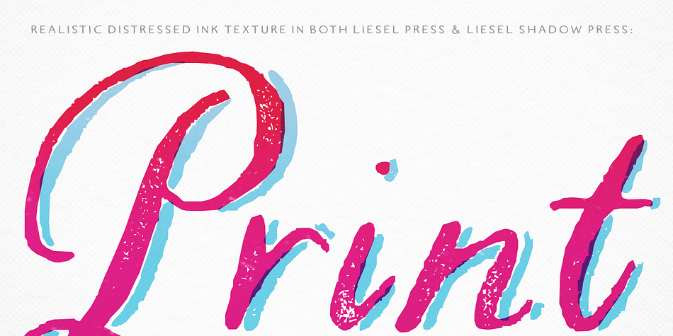 Both Liesel Printed & Liesel Shadow Printed are highly detailed, distressed versions of their solid counterparts, and can be layered to recreate an authentic letterpress or screen printed effect.