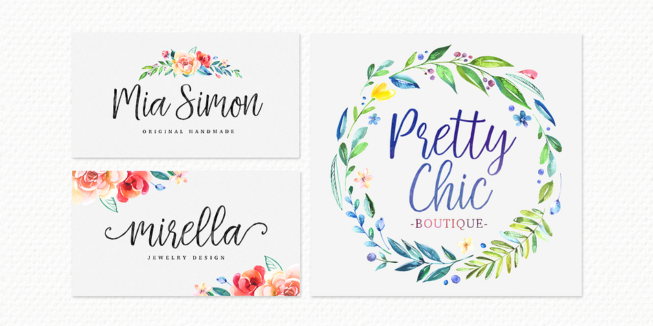 The font is perfect for branding, logos, greeting cards, wedding stationery and quotes.
