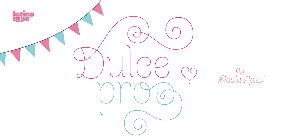 Dulce pro (improved and changed version of Dulce), is a swash typeface, monoline elongated teardrop terminals.