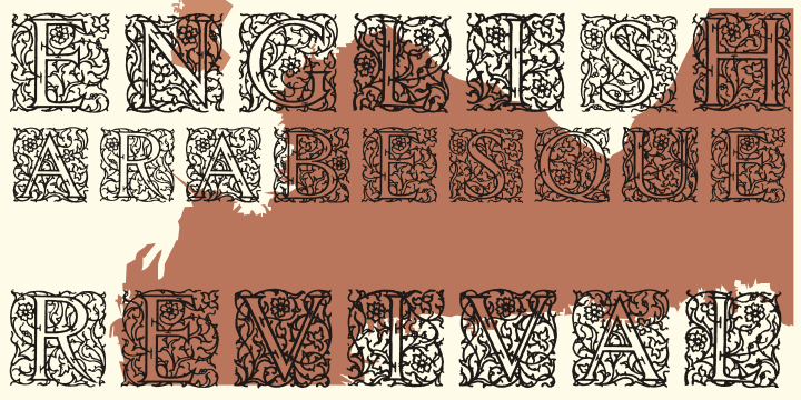 Displaying the beauty and characteristics of the English Arabesque Revival 1900 font family.