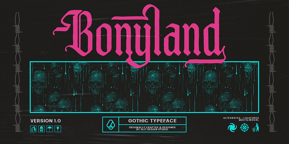 Unleash the raw power of vintage typography with Bonyland Blackletter Font.