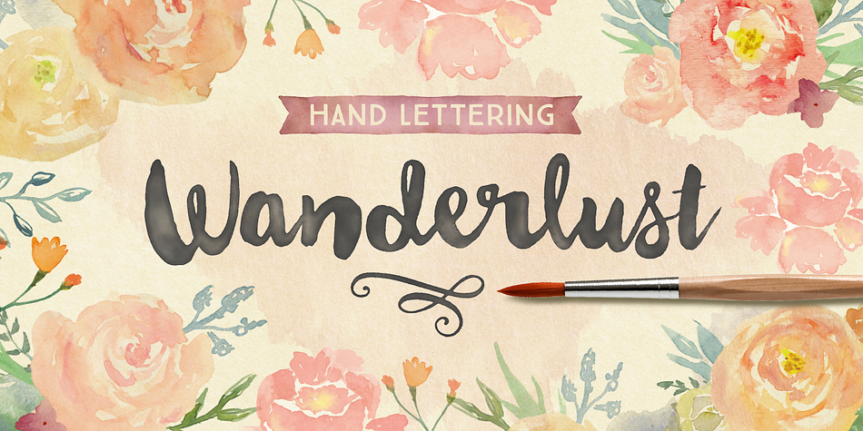 Wanderlust Letters is a beautiful hand painted script that comes with a set of extras.