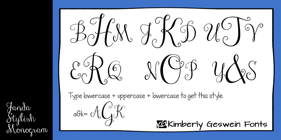 Displaying the beauty and characteristics of the Janda Stylish Monogram font family.