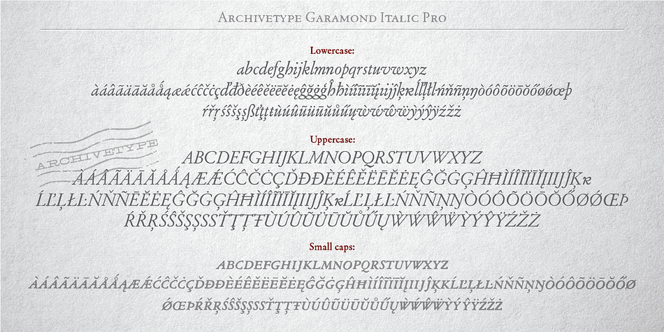 Highlighting the Archive Garamond Pro font family.