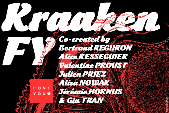 Displaying the beauty and characteristics of the Kraaken FY font family.